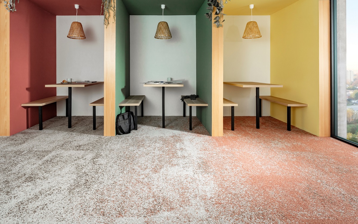 work cubicles with Balsan Nexus Bridge in graded colour palette on the floor