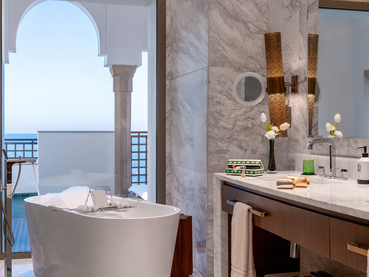 freestanding bath with views over Atlantic