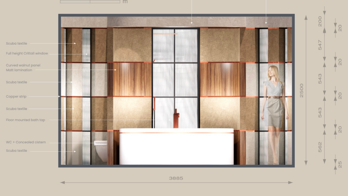 cad sketch of bathroom design, winner of AXOR bathroom design competition