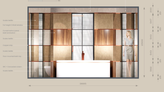 cad sketch of bathroom design, winner of AXOR bathroom design competition