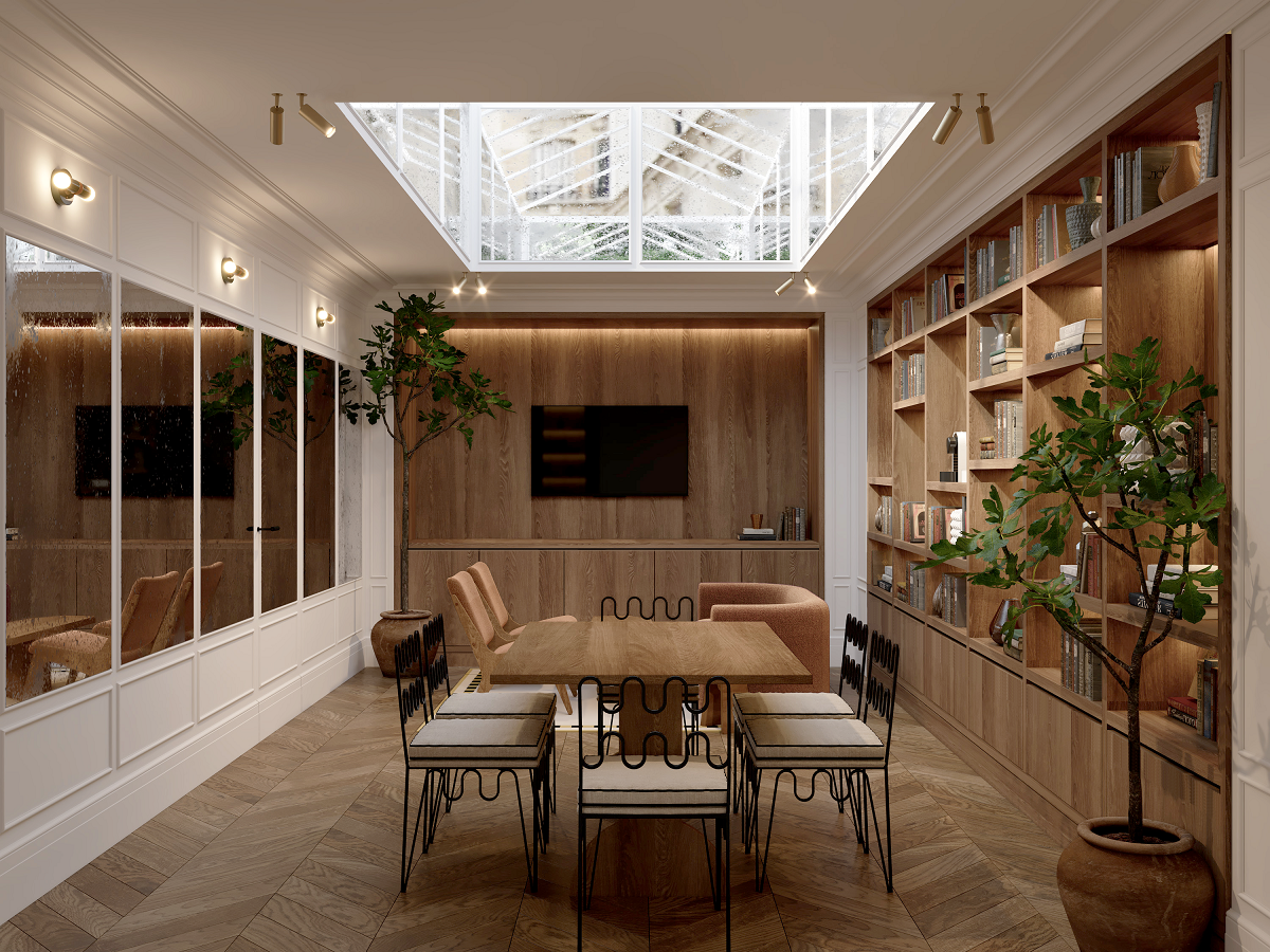 dining room in Noucha with glass ceiling