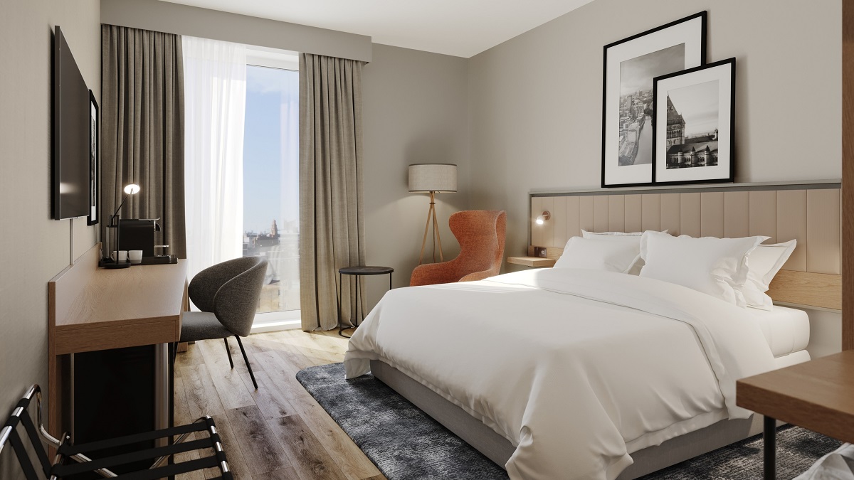 Radisson render of guestroom in hotel for Oxford United Football Club 