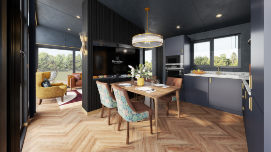 wooden herringbone floor and grey walls in Beverely Leisure Homes Kempton lodge
