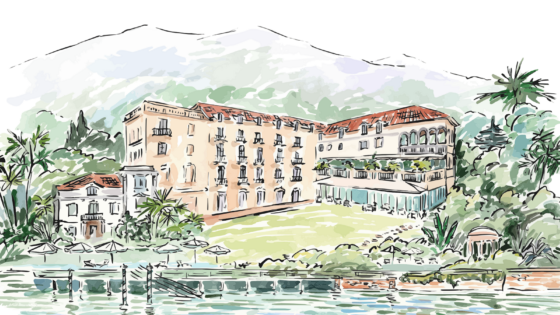 artists drawing of planned Raffles Hotels & Resorts for Lake Como