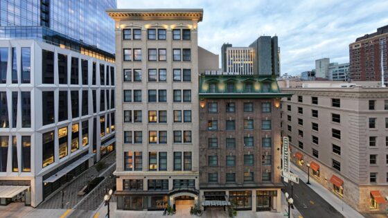 street view and facade of The Woodlark Hotel