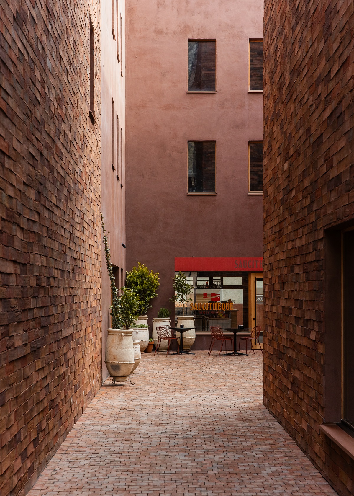 brick clad hotel exterior