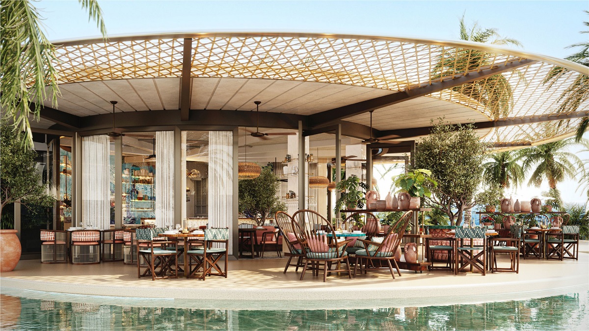 outdoor seating and dining at Nammos Resort AMAALA