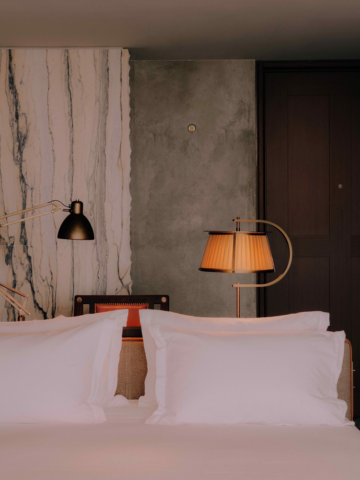 white linen and guestroom detail at Maison Heler