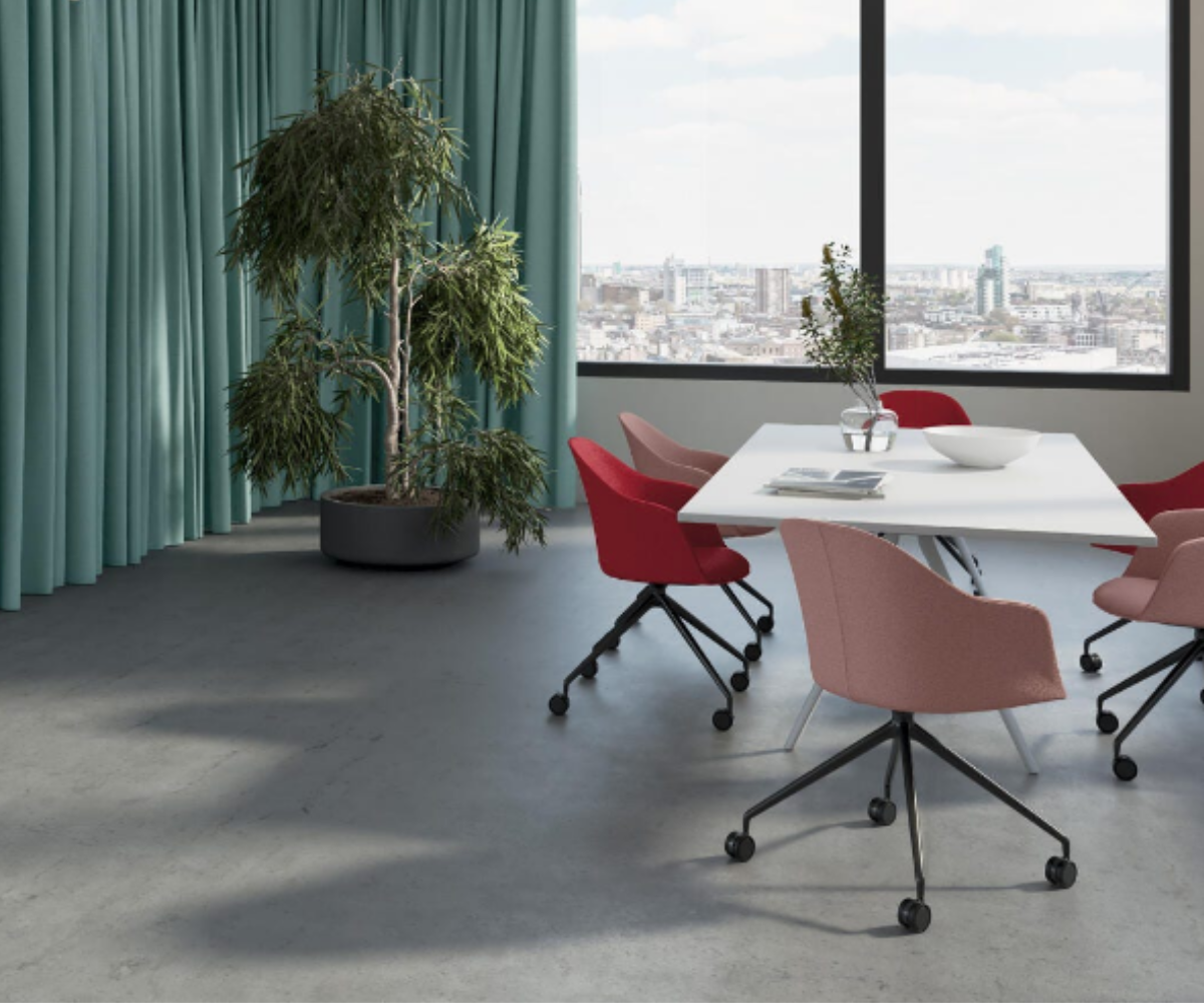 table and chairs in office with Blackout curtains Darkness 23 Aqua from Seker