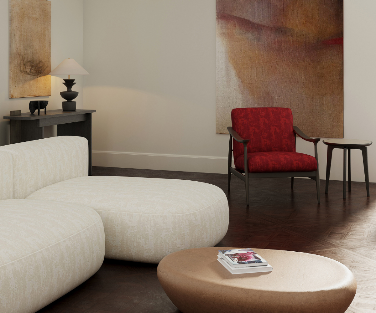 white sofa covered in Rey, a luxurious cut velvet, from Sekers