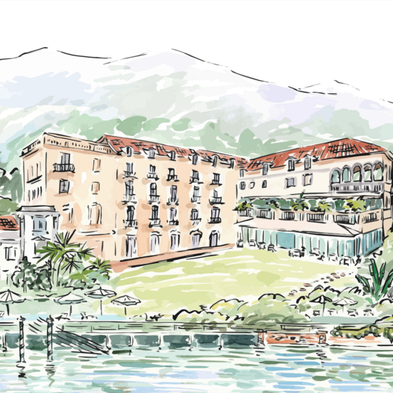 artists drawing of planned Raffles Hotels & Resorts for Lake Como