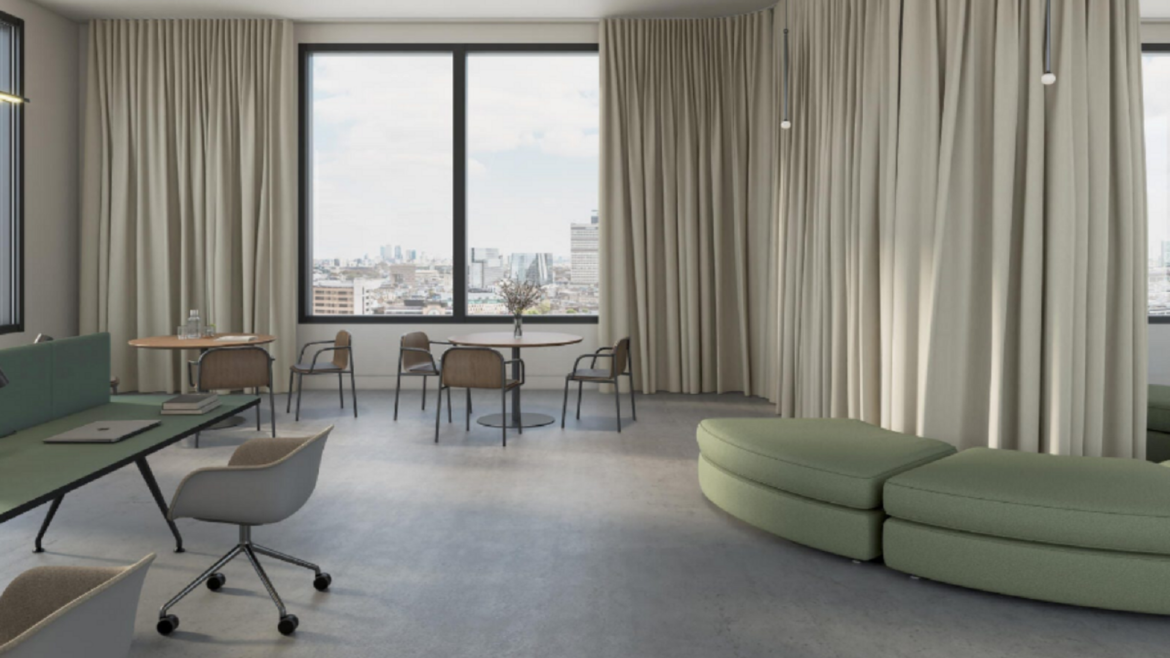 floor to ceiling windows with curtains in sheer fabric from Sekers