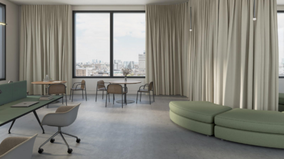 floor to ceiling windows with curtains in sheer fabric from Sekers