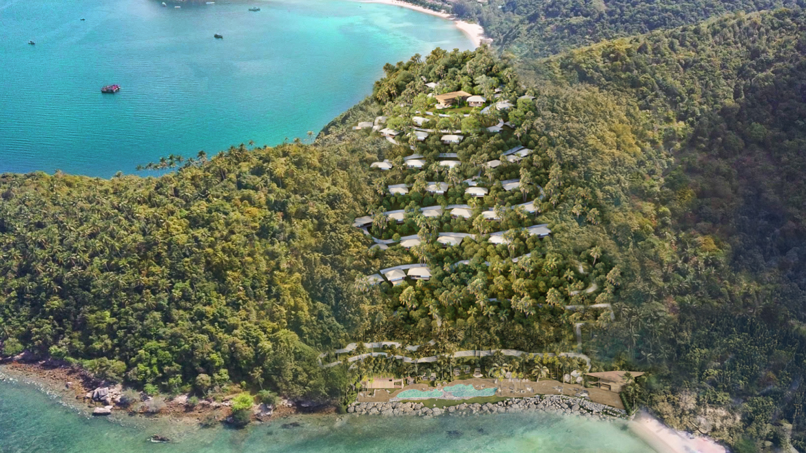 drone image of resort Koh Phangan island in Thailand