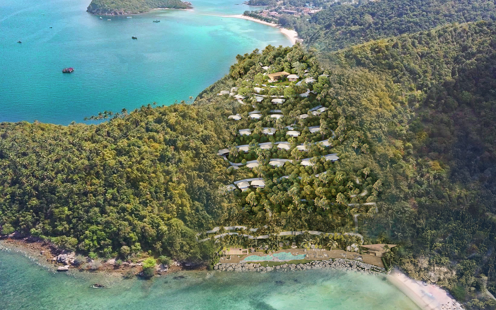 drone image of resort Koh Phangan island in Thailand