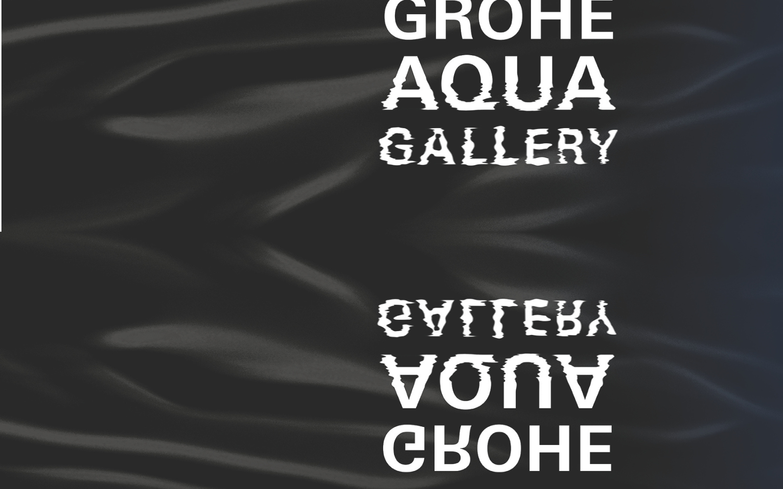 GROHE Aqua Gallery white text over dark navy blue water-wave background