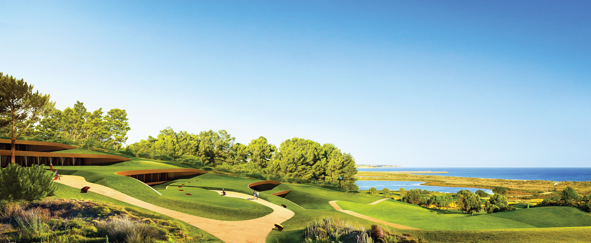 render of golf course and seaview at JW Marriott resort Portugal