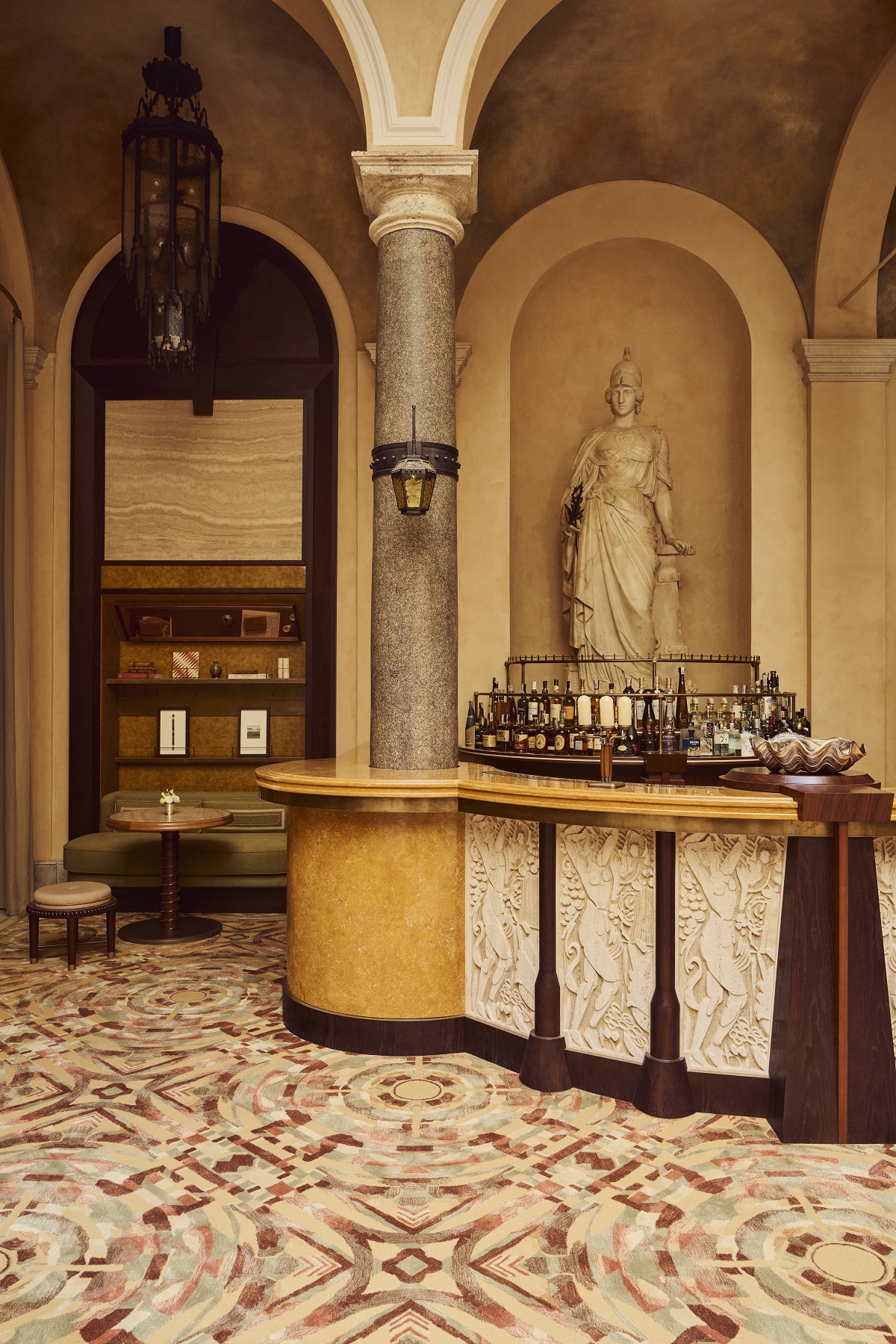La Minerva Bar with Statue in niche and carved panels