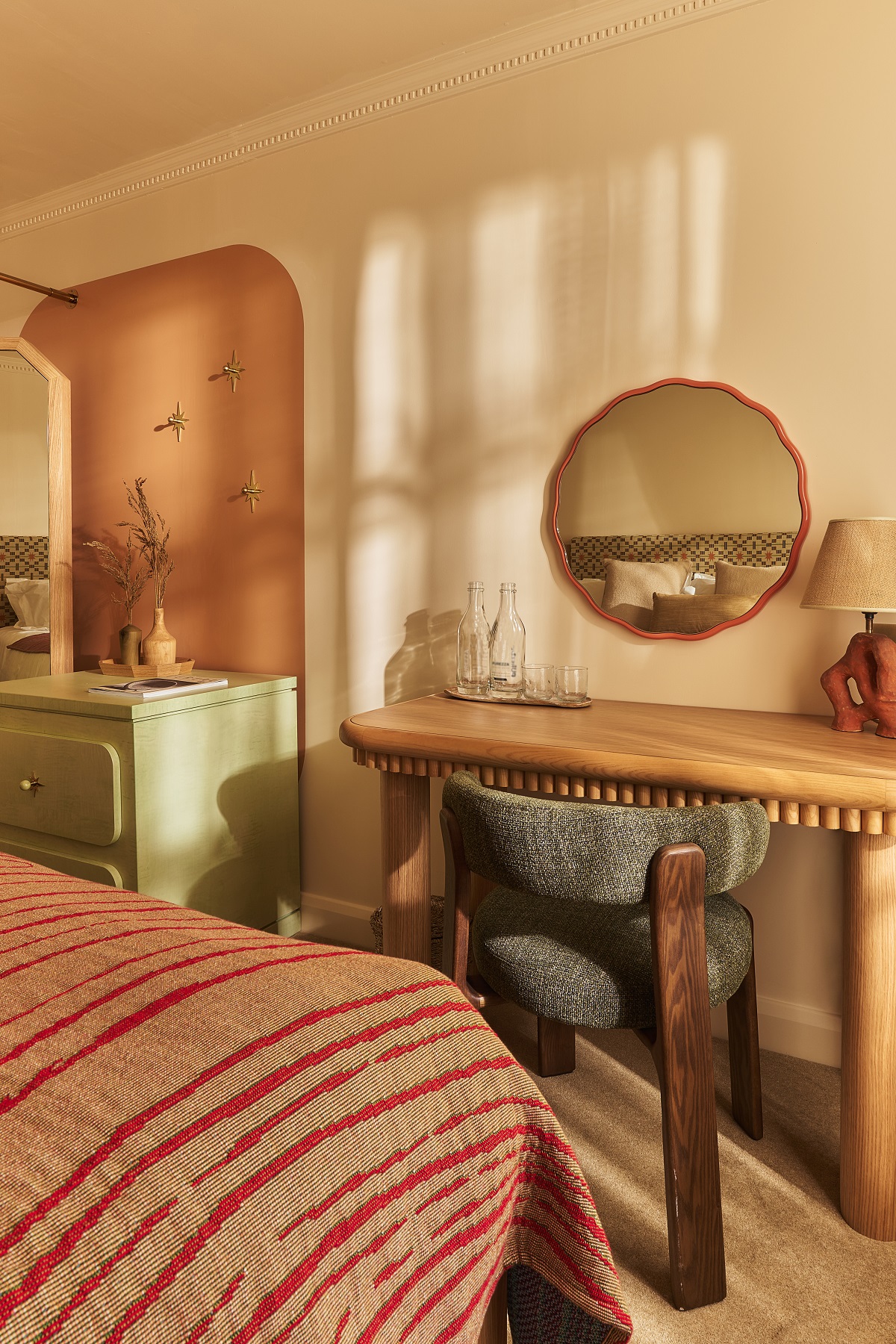 hotel bedroom detail in Crafted with handcrafted wooden furniture