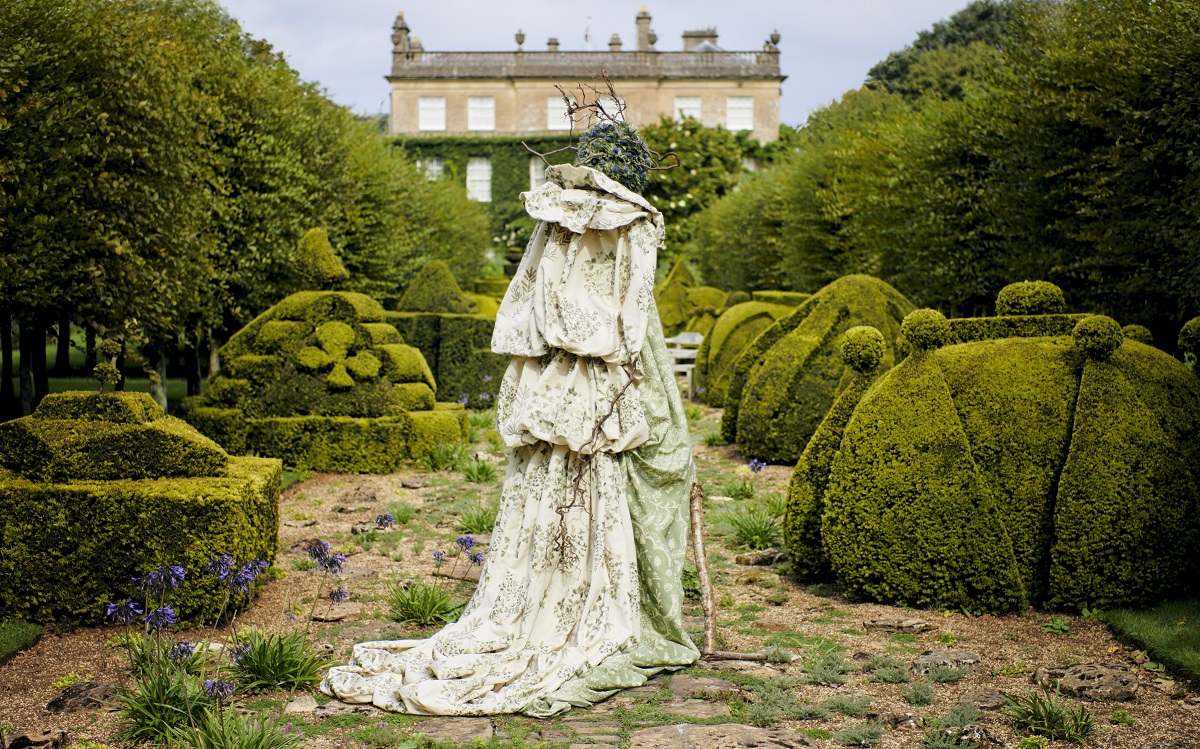 organic figure draped in fabric in highgrove thyme walk