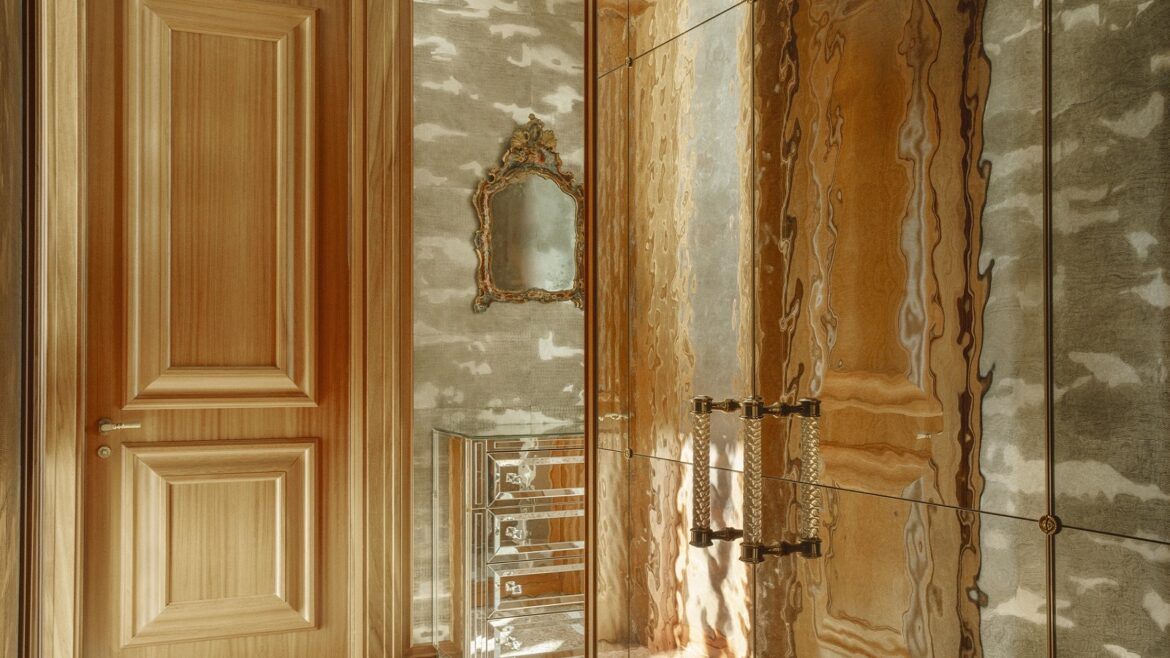 doors opening onto gold and marble interior detail in Hotel Cipriani Venice