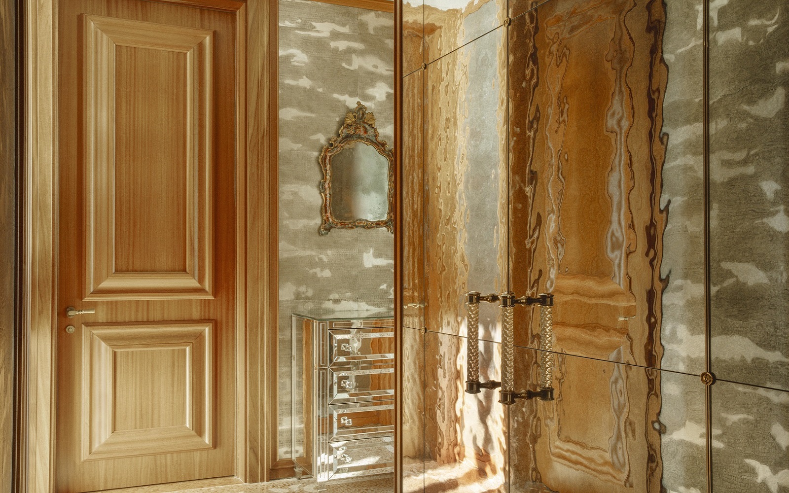 doors opening onto gold and marble interior detail in Hotel Cipriani Venice