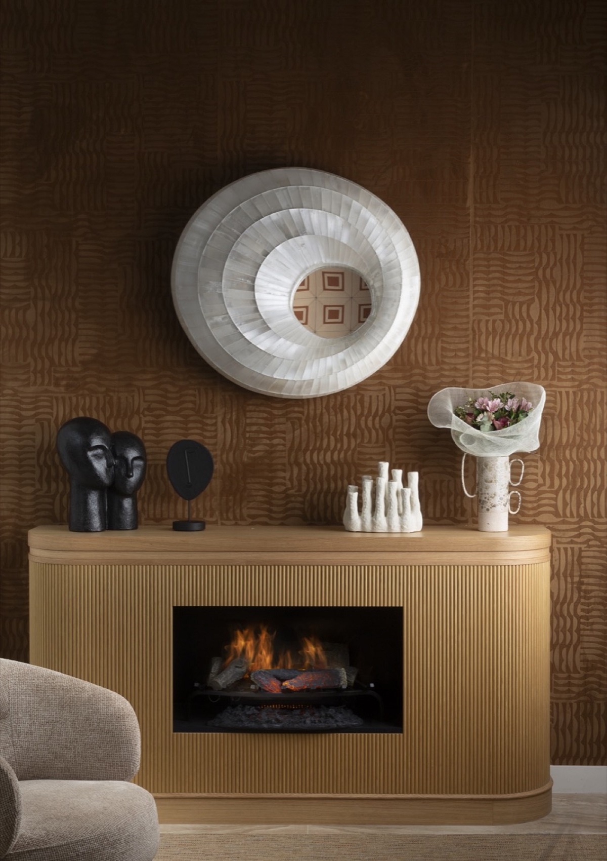 bespoke wooden fireplace in parisian hotel by designer stephanie coutas