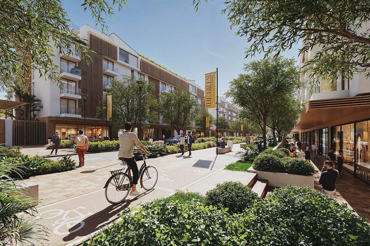 render of street scene and boulevard in The Hills San Roque
