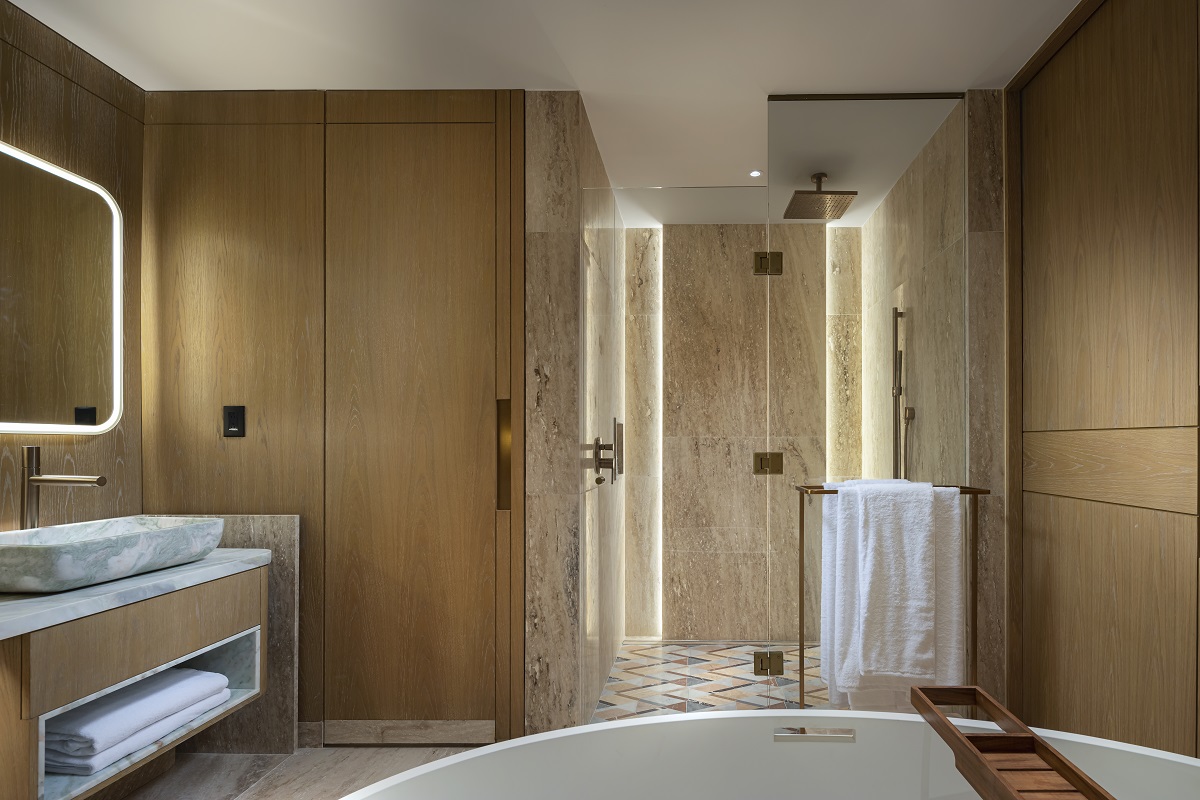 bathroom view from edge of tub in St Regis Cap Cana