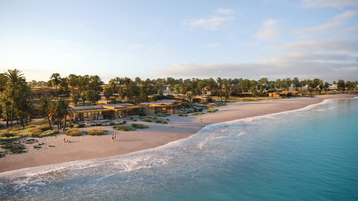 render of beach and buildings for Fairmont The Red Sea