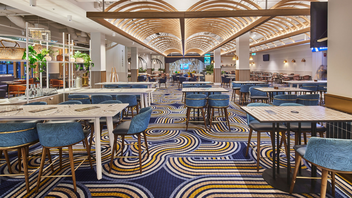 Bespoke Modieus flooring in blue and sandy tones, at the CCLC