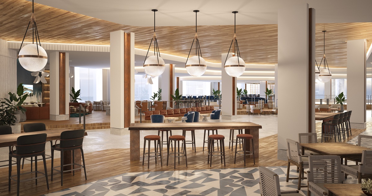 render of lobby, bar and cafe in Omni Fort Lauderdale Hotel