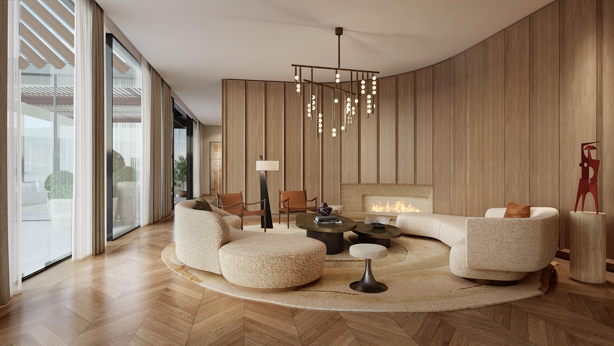 cream, wood and glass in the penthouse on the Sky Garden floor