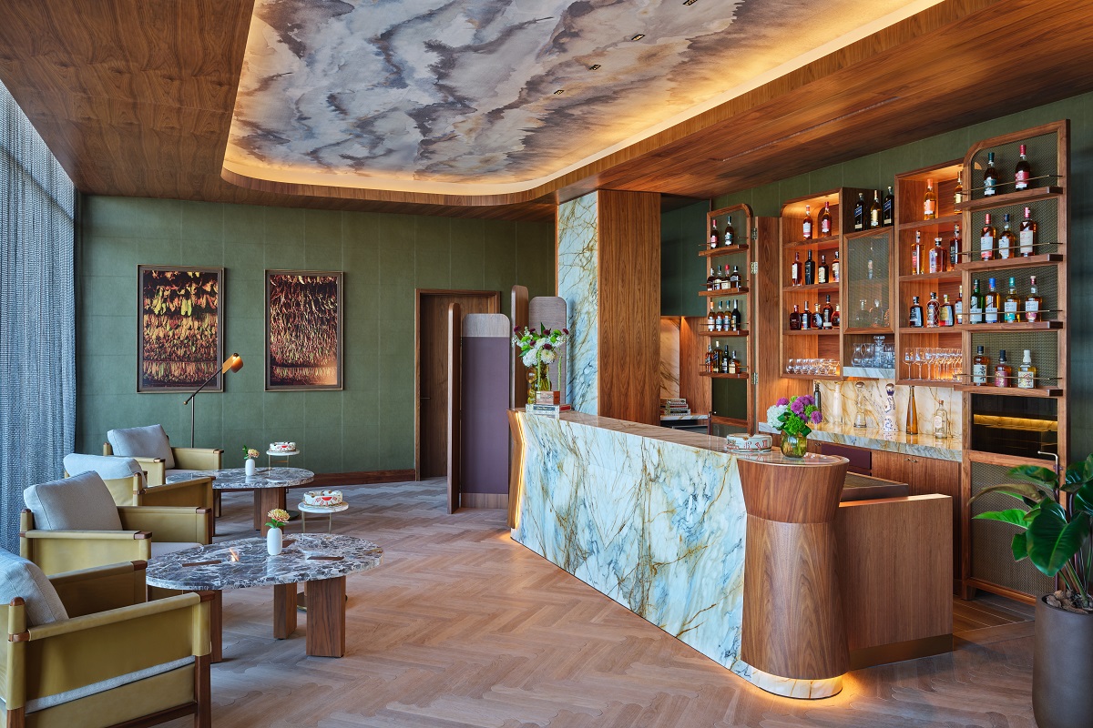 lounge and bar space in the amber room in St Regis Cap cana