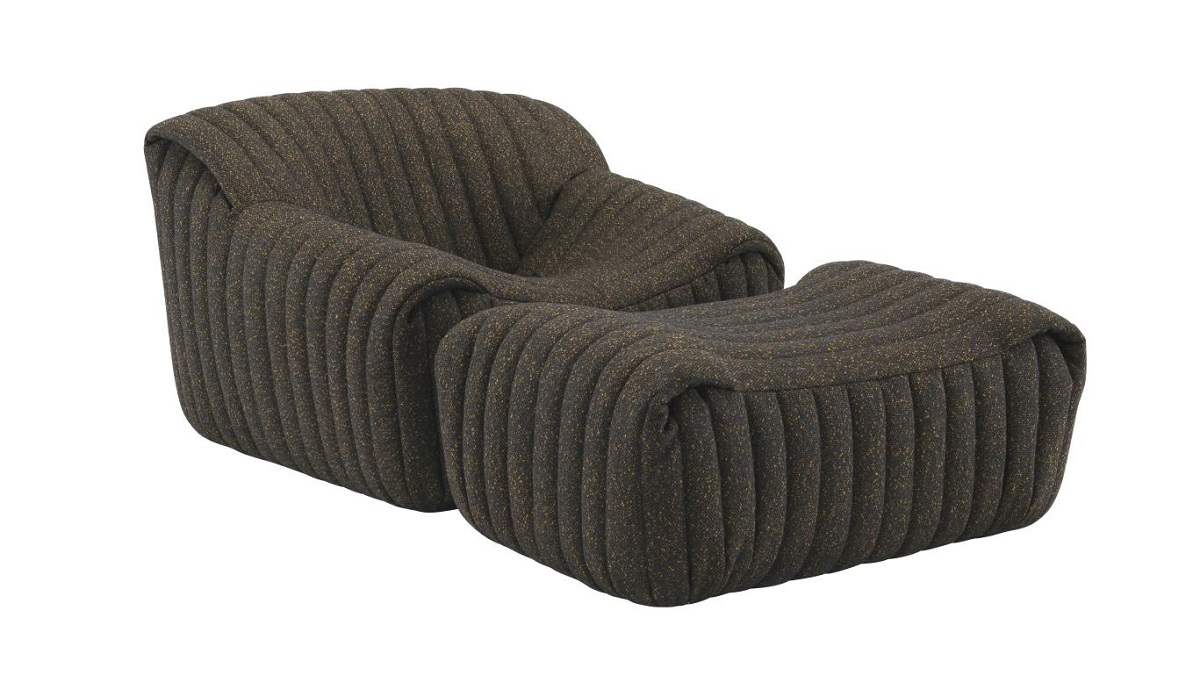 brown retro upholstered chair and footstool