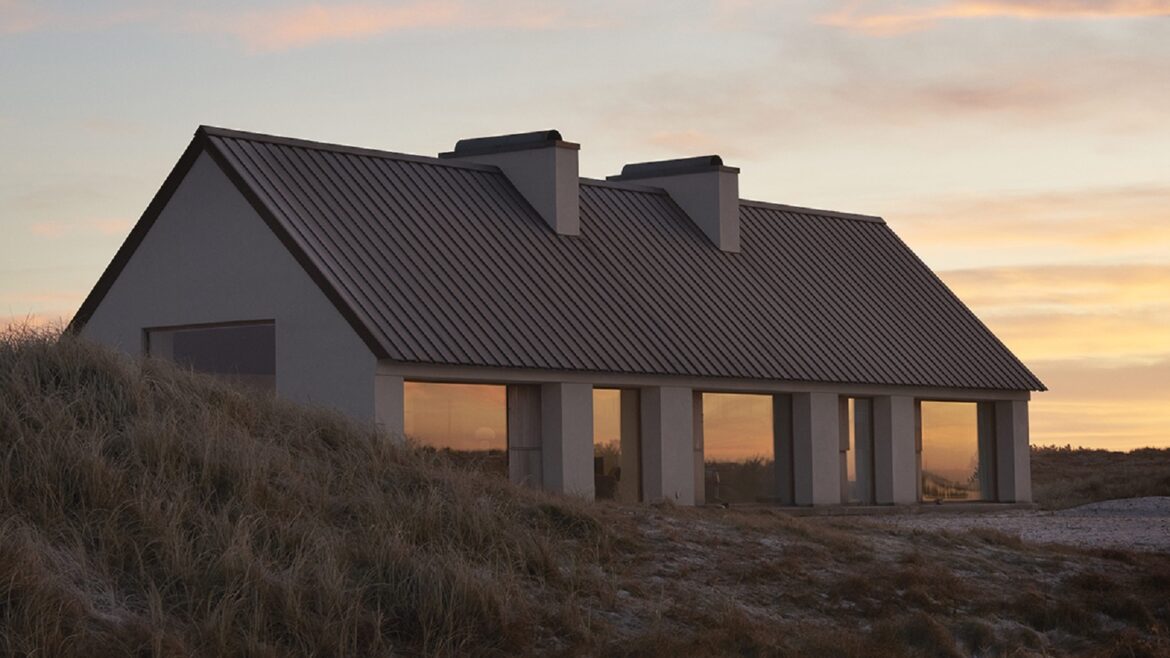 exterior view of Vipp-cold hawaii cottage in evening light