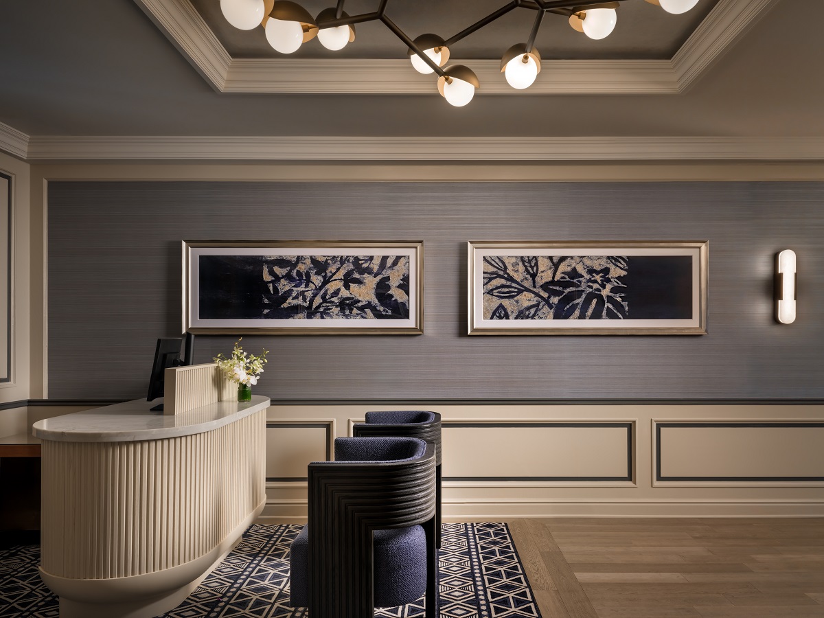 chairs and reception desk in Fairmont hotel lobby
