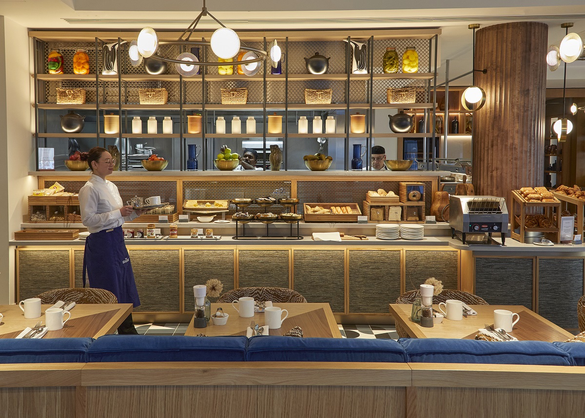 render of The Brasserie Sopwell House with waitress serving breakfast