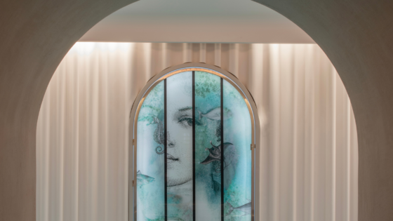 Lit archway in the spa of Le Negresco_Nice, France. Part of the pool