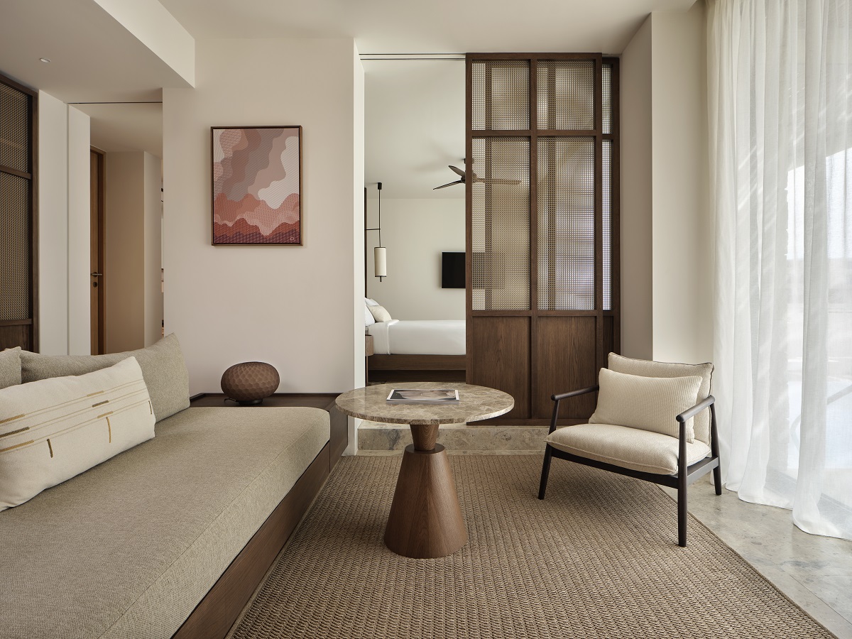natural colours and materials in spa suite jw marriott crete