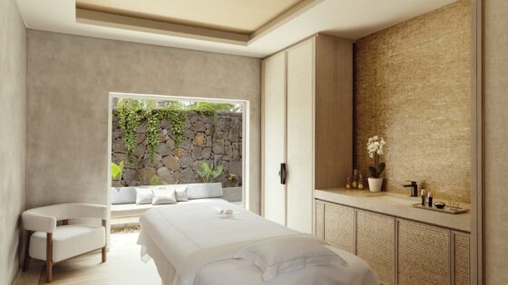 spa bed looking out over garden in One&Only Le Saint Géran