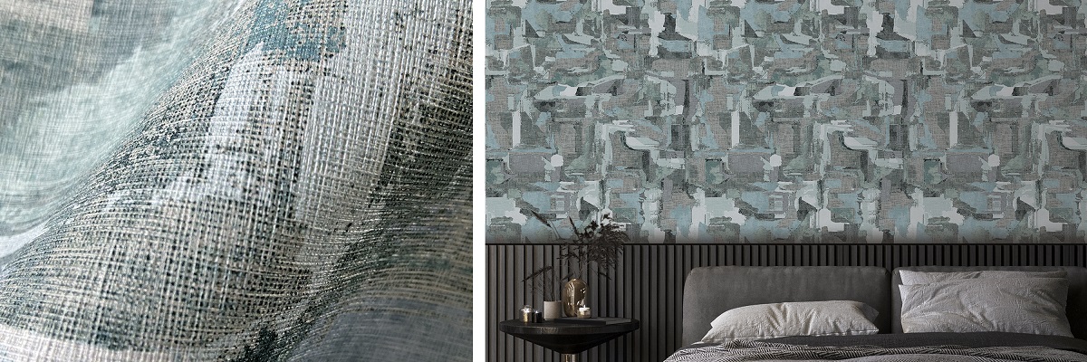 textured wallcovering Savlamar behind bed