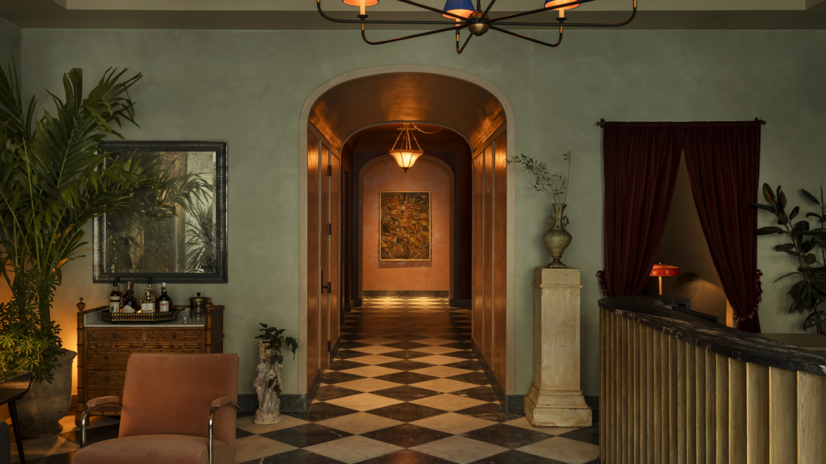 checked tile floor in lobby of The Nickel Charleston