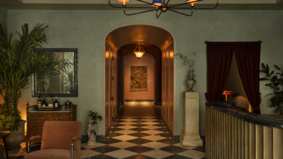 checked tile floor in lobby of The Nickel Charleston