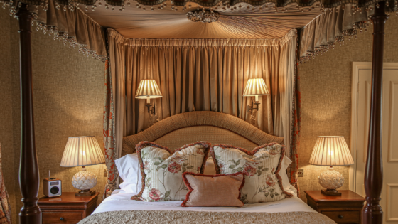canopied four poster bed in Lucknam Park hotel