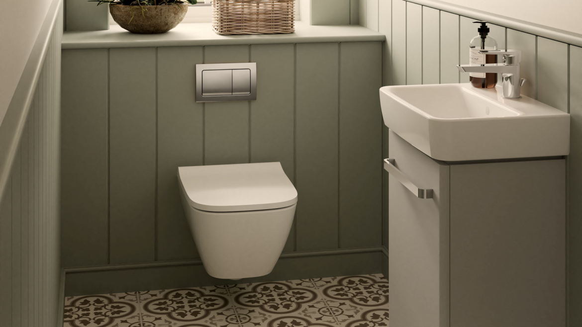wall hung toilet with fittings from Alpha from Geberit