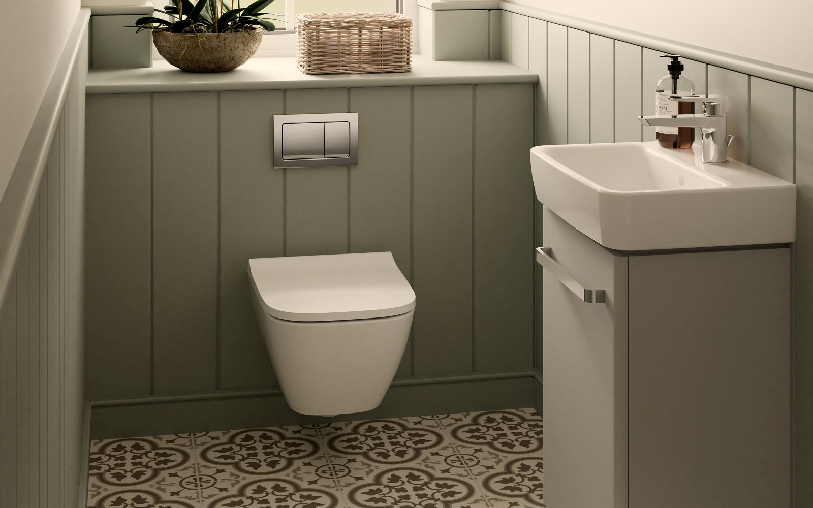wall hung toilet with fittings from Alpha from Geberit