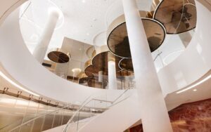 curved architectural elements in the lobby of A by Adina Vienna Danube