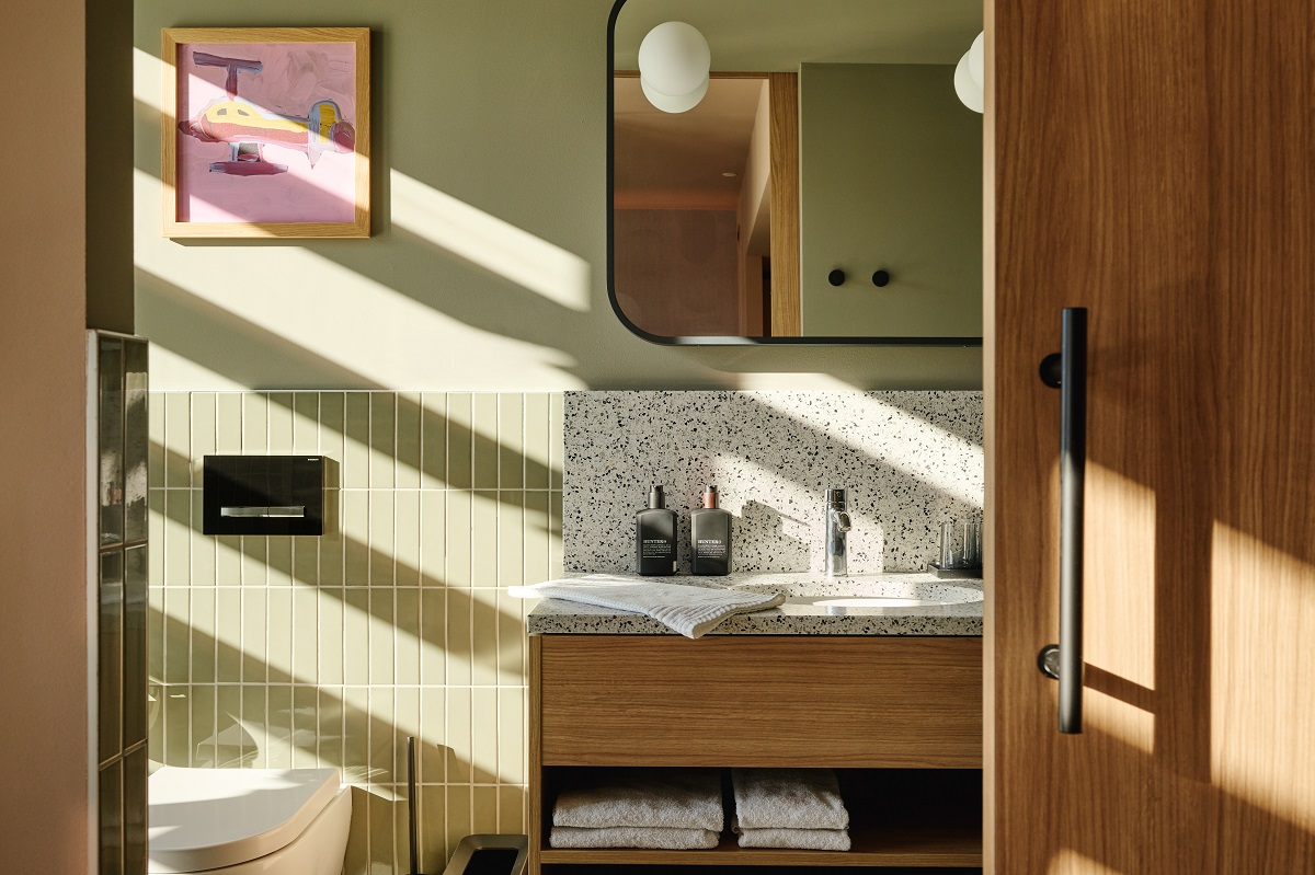 filtered natural light in hotel bathroom