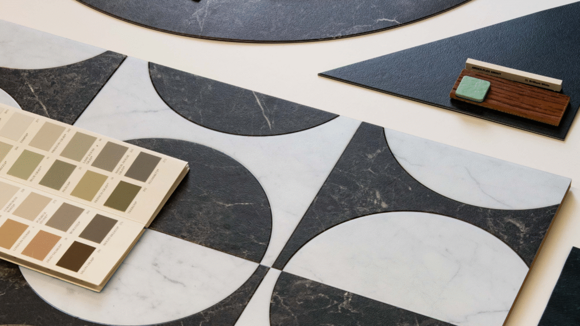 Black and white monochromatic tile look LVT hospitality flooring